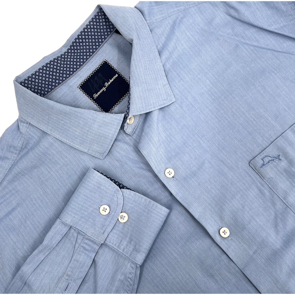 TOMMY BAHAMA Men's XXL Blue Long-Sleeve Button-Down Pima Cotton Shirt w/ Pocket